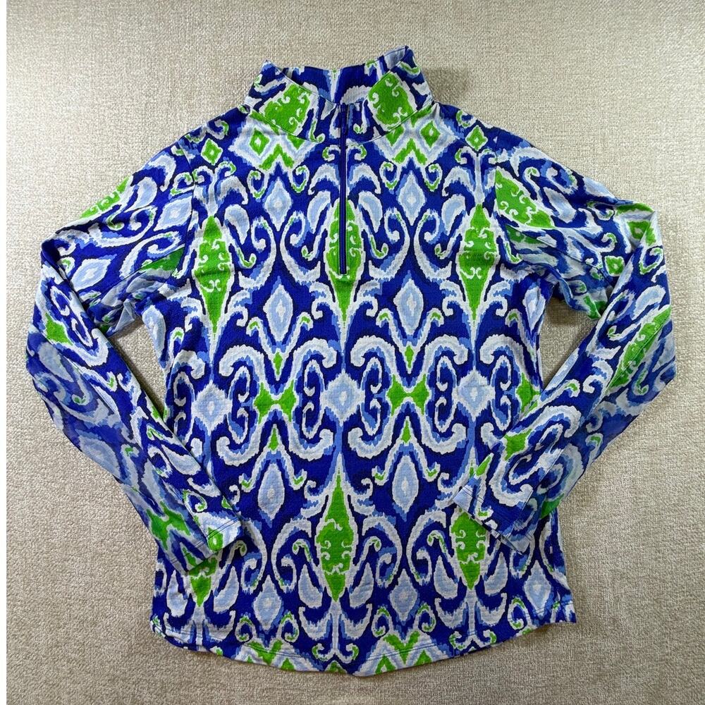IBKUL Women Small Blue Green 1/4 Zip Long Sleeve Athleisure Golf Pullover Top
